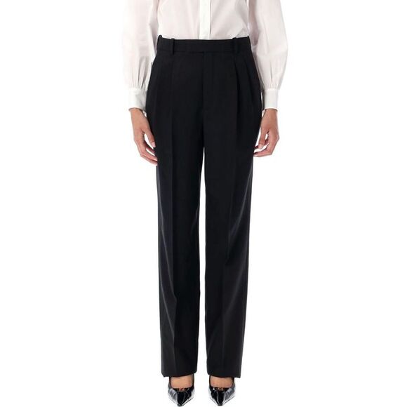SAINT LAURENT Pants - SAINT LAURENT High-Waisted Pleated Wool Trousers Women BLACK Pants